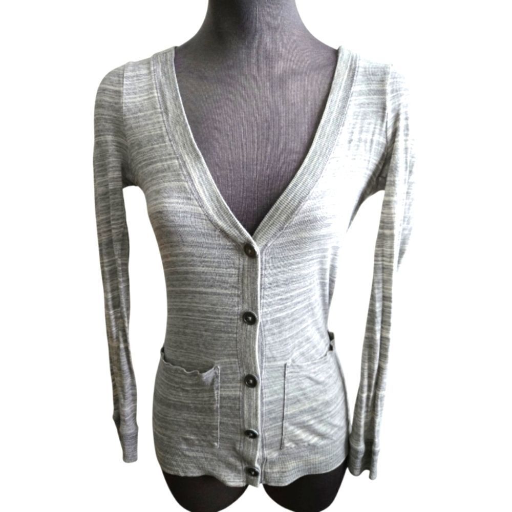 EC BANANA REPUBLIC HEATHERED GRAY BUTTON UP BOYFRIEND V-NECK CARDIGAN SZ.S